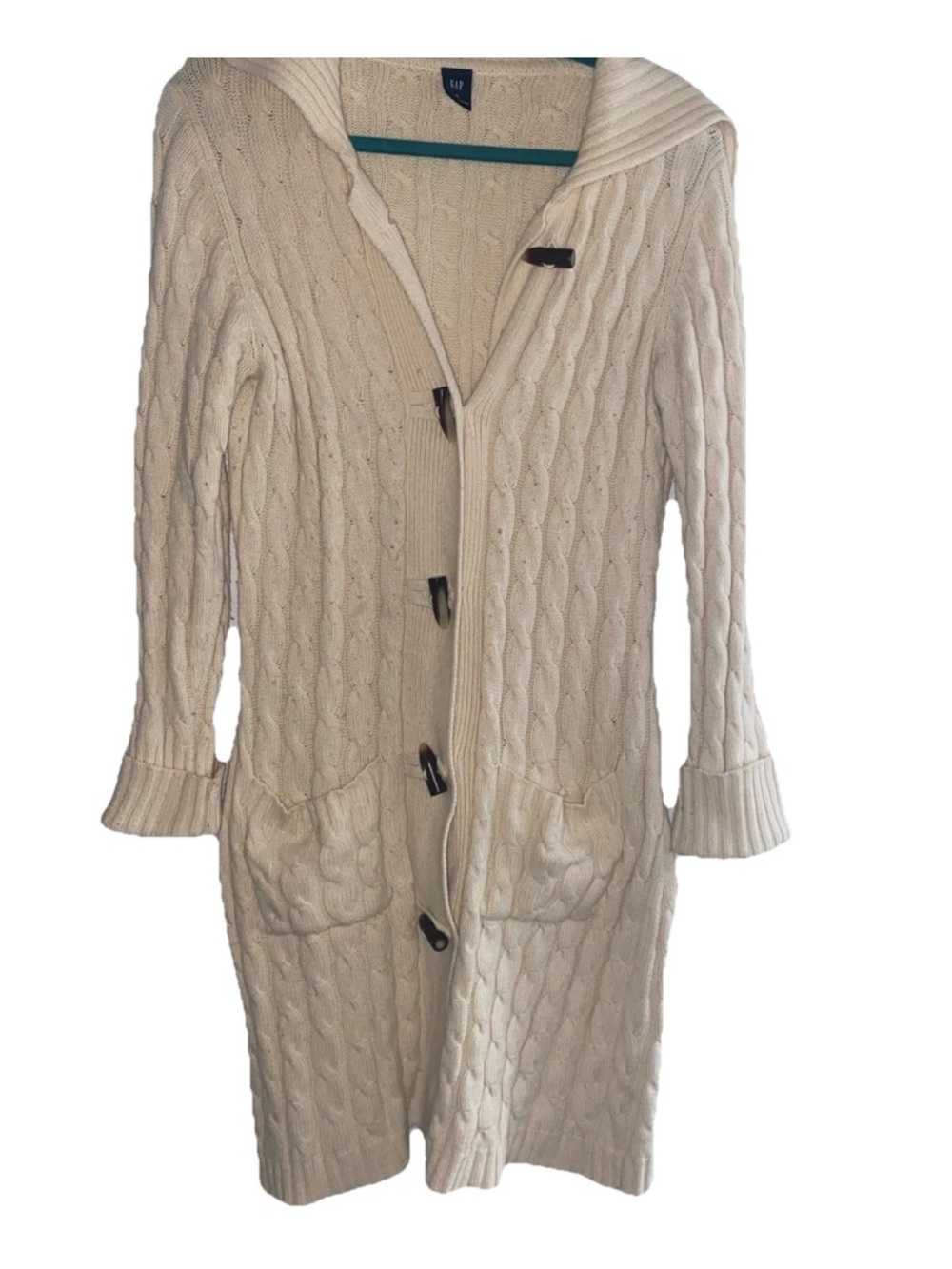 Gap VTG  Ivory Cable‎ Knit Toggle Cardigan Sweater Medium Cashmere Wool Cotton